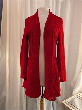 Studio Works Red Open-Front Knit Cardigan